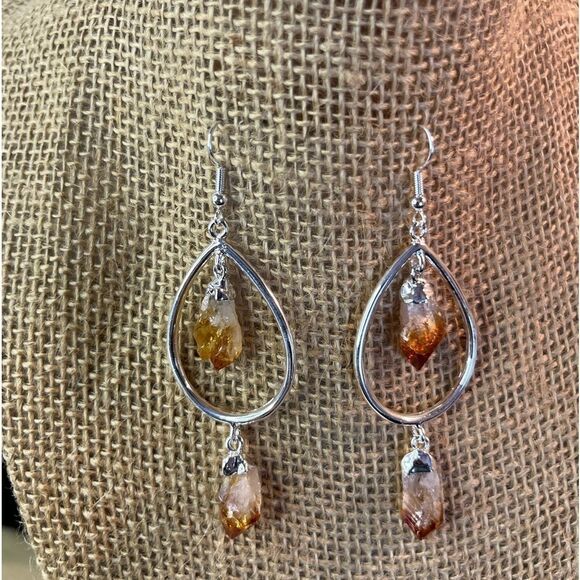 Brazilian Natural Citrine Drop Earrings in Silvertone 42.50ctw - Picture 6 of 15